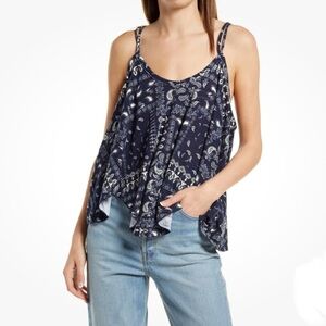 We The Free Hey Girl Cotton Boho Tank Top Blue and White Small